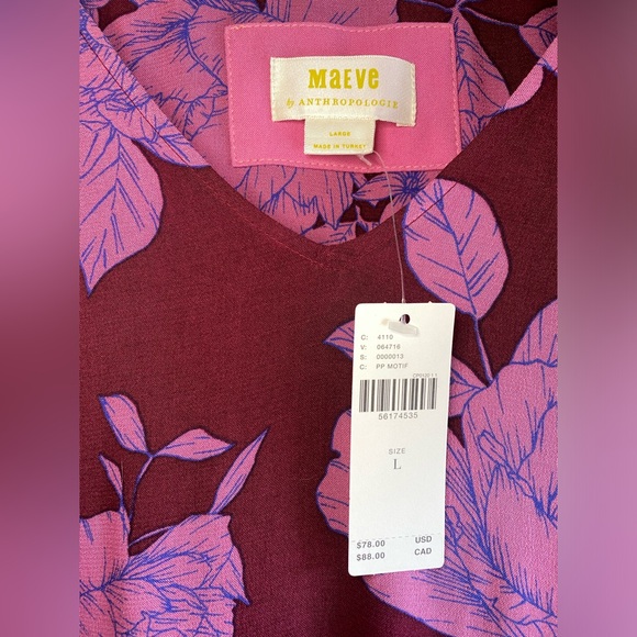 NWT Anthropologie MAEVE Maroon & Pink Floral Blouse. Size Large - Picture 3 of 9